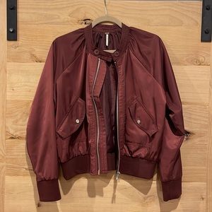 Free People Bomber Jacket - Maroon, size Small